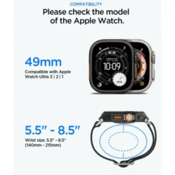 Spigen Apple Watch Ultra 2 49Mm|Apple-PASEK Z ETUI APPLE WATCH ULTRA 1 / 2 / 3 (49 MM) LITE FIT PRO & TEMPERED GLASS MATTE BLACK