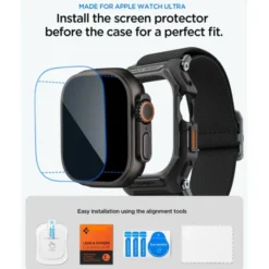 Spigen Apple Watch Ultra 2 49Mm|Apple-PASEK Z ETUI APPLE WATCH ULTRA 1 / 2 / 3 (49 MM) LITE FIT PRO & TEMPERED GLASS MATTE BLACK