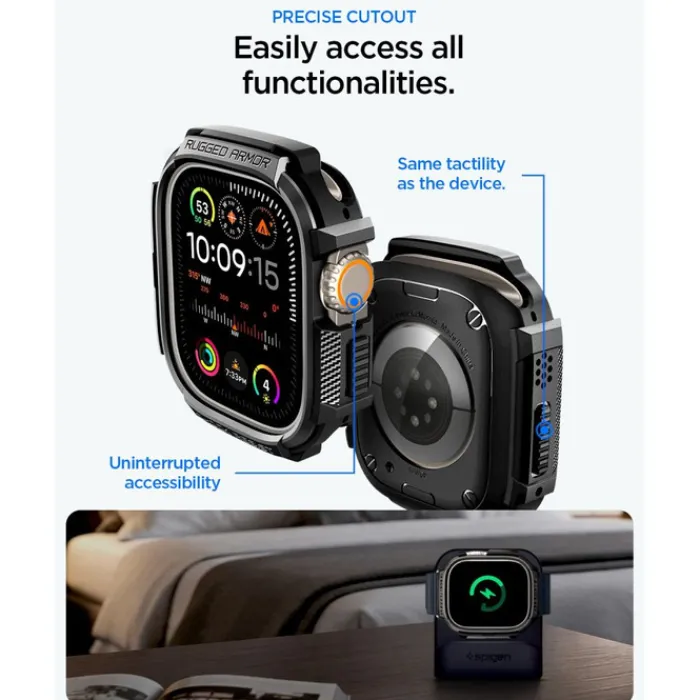 Spigen Apple Watch Ultra 2 49Mm|Apple-PASEK Z ETUI APPLE WATCH ULTRA 1 / 2 / 3 (49 MM) RUGGED ARMOR & TEMPERED GLASS MATTE BLACK
