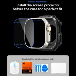 Spigen Apple Watch Ultra 2 49Mm|Apple-PASEK Z ETUI APPLE WATCH ULTRA 1 / 2 / 3 (49 MM) RUGGED ARMOR & TEMPERED GLASS MATTE BLACK