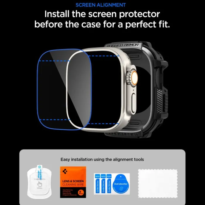 Spigen Apple Watch Ultra 2 49Mm|Apple-PASEK Z ETUI APPLE WATCH ULTRA 1 / 2 / 3 (49 MM) RUGGED ARMOR & TEMPERED GLASS MATTE BLACK
