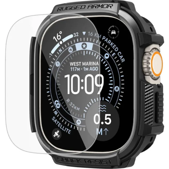 Spigen Apple Watch Ultra 2 49Mm|Apple-PASEK Z ETUI APPLE WATCH ULTRA 1 / 2 / 3 (49 MM) RUGGED ARMOR & TEMPERED GLASS MATTE BLACK