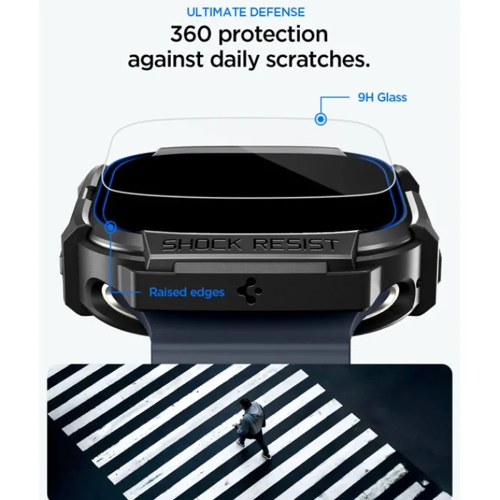 Spigen Apple Watch Ultra 2 49Mm|Apple-PASEK Z ETUI APPLE WATCH ULTRA 1 / 2 / 3 (49 MM) RUGGED ARMOR & TEMPERED GLASS MATTE BLACK