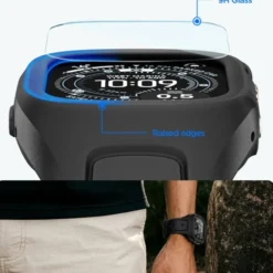 Spigen Apple Watch Ultra 2 49Mm|Apple-PASEK Z ETUI APPLE WATCH ULTRA 1 / 2 / 3 (49 MM) LIQUID AIR PRO & TEMPERED GLASS CZARNY