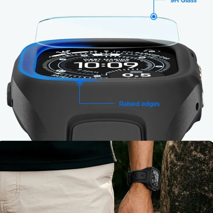 Spigen Apple Watch Ultra 2 49Mm|Apple-PASEK Z ETUI APPLE WATCH ULTRA 1 / 2 / 3 (49 MM) LIQUID AIR PRO & TEMPERED GLASS CZARNY