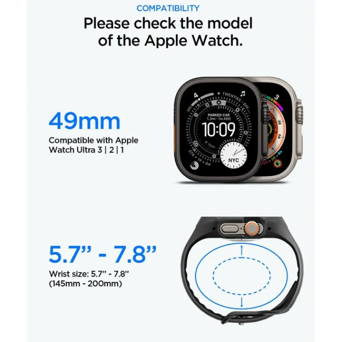 Spigen Apple Watch Ultra 2 49Mm|Apple-PASEK Z ETUI APPLE WATCH ULTRA 1 / 2 / 3 (49 MM) LIQUID AIR PRO & TEMPERED GLASS CZARNY
