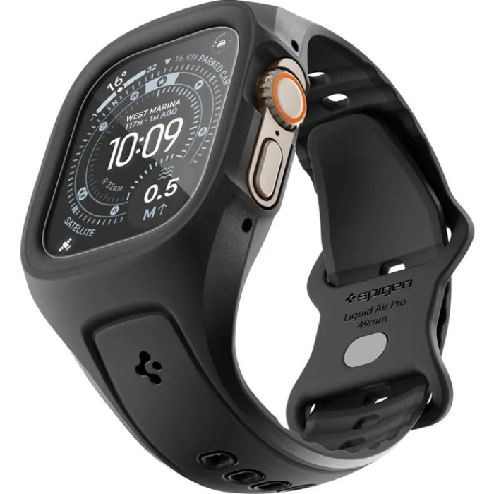 Spigen Apple Watch Ultra 2 49Mm|Apple-PASEK Z ETUI APPLE WATCH ULTRA 1 / 2 / 3 (49 MM) LIQUID AIR PRO & TEMPERED GLASS CZARNY