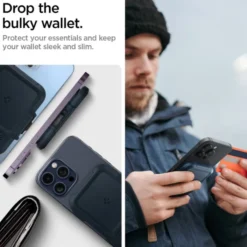 Spigen Iphone 14 Plus|Portfele Magsafe-PORTFEL MAGASEF LOCK FIT UNIWERSALNY CARD HOLDER GRANATOWY