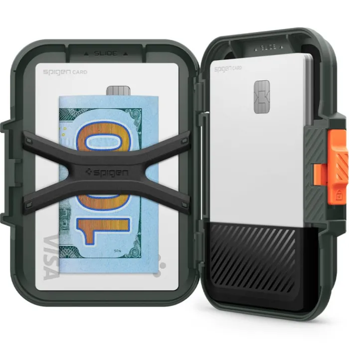 Spigen Iphone 14 Plus|Portfele Magsafe-PORTFEL MAGASEF LOCK FIT UNIWERSALNY CARD HOLDER KHAKI ZIELONY