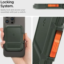 Spigen Iphone 14 Plus|Portfele Magsafe-PORTFEL MAGASEF LOCK FIT UNIWERSALNY CARD HOLDER KHAKI ZIELONY