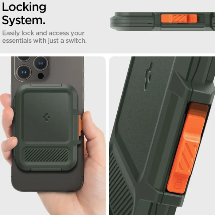 Spigen Iphone 14 Plus|Portfele Magsafe-PORTFEL MAGASEF LOCK FIT UNIWERSALNY CARD HOLDER KHAKI ZIELONY