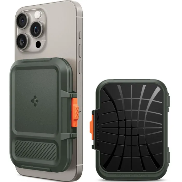 Spigen Iphone 14 Plus|Portfele Magsafe-PORTFEL MAGASEF LOCK FIT UNIWERSALNY CARD HOLDER KHAKI ZIELONY