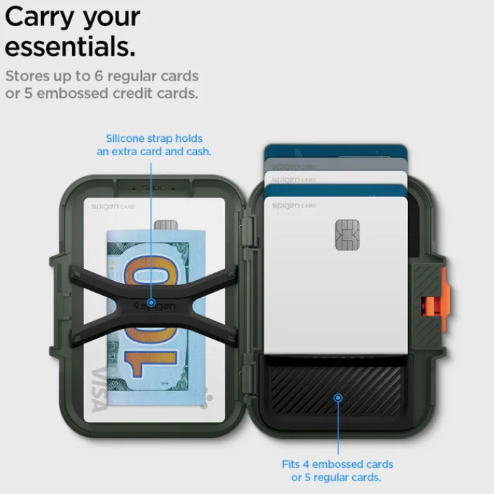 Spigen Iphone 14 Plus|Portfele Magsafe-PORTFEL MAGASEF LOCK FIT UNIWERSALNY CARD HOLDER KHAKI ZIELONY