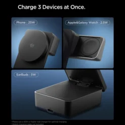 Spigen Iphone 14 Plus|Uchwyty Magnetyczne-STACJA ŁADOWANIA ESSENTIAL 3IN1 MAGNETIC MAGSAFE BEZPRZEWODOWA ŁADOWARKA 25W Qi2.2 CZARNA