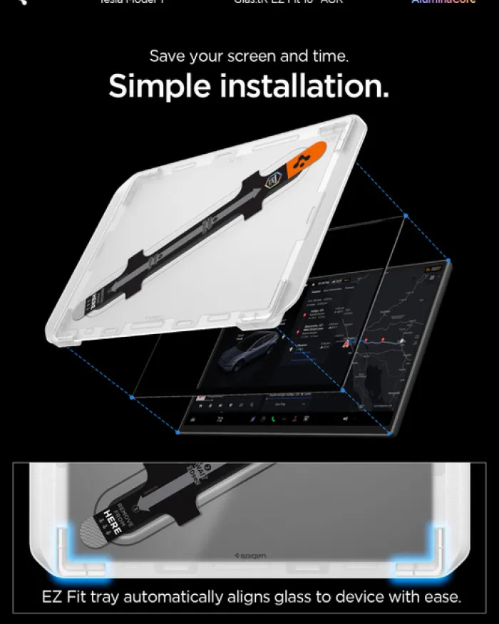 Spigen Tesla|Tesla-SZKŁO HARTOWANE TESLA MODEL Y L 2026 EZ FIT ANTI GLARE MATTE FC CZARNE