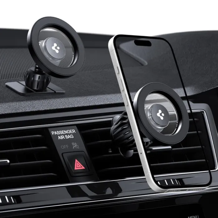 Spigen Uchwyty Samochodowe|Uchwyty Z Ładowaniem Indukcyjnym-UCHWYT MFT13 MAGNETIC MAGSAFE DASHBOARD & VENT CAR MOUNT CZARNY