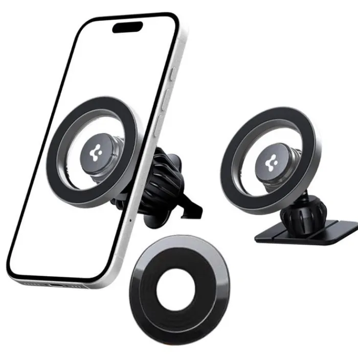 Spigen Uchwyty Samochodowe|Uchwyty Z Ładowaniem Indukcyjnym-UCHWYT MFT13 MAGNETIC MAGSAFE DASHBOARD & VENT CAR MOUNT SREBRNY