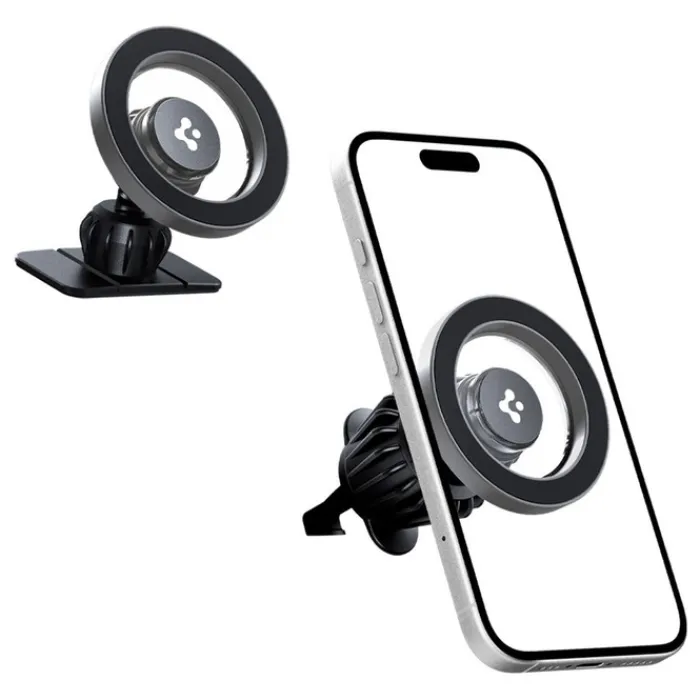 Spigen Uchwyty Samochodowe|Uchwyty Z Ładowaniem Indukcyjnym-UCHWYT MFT13 MAGNETIC MAGSAFE DASHBOARD & VENT CAR MOUNT SREBRNY