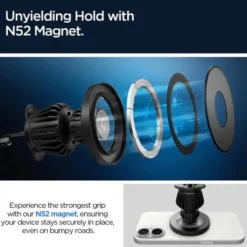 Spigen Uchwyty Samochodowe|Uchwyty Z Ładowaniem Indukcyjnym-UCHWYT MFT13 MAGNETIC MAGSAFE DASHBOARD & VENT CAR MOUNT SREBRNY
