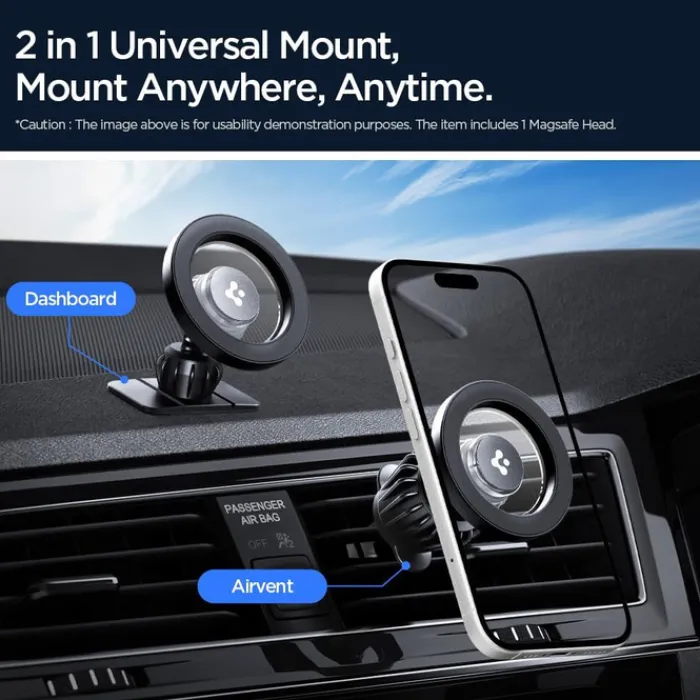 Spigen Uchwyty Samochodowe|Uchwyty Z Ładowaniem Indukcyjnym-UCHWYT MFT13 MAGNETIC MAGSAFE DASHBOARD & VENT CAR MOUNT SREBRNY