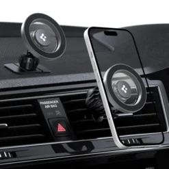 Spigen Uchwyty Samochodowe|Uchwyty Z Ładowaniem Indukcyjnym-UCHWYT MFT13 MAGNETIC MAGSAFE DASHBOARD & VENT CAR MOUNT SREBRNY