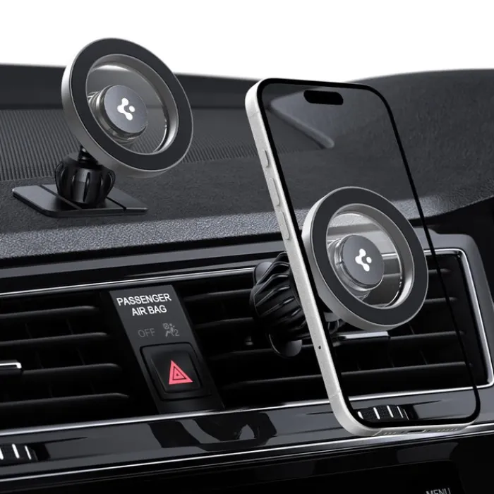Spigen Uchwyty Samochodowe|Uchwyty Z Ładowaniem Indukcyjnym-UCHWYT MFT13 MAGNETIC MAGSAFE DASHBOARD & VENT CAR MOUNT SREBRNY