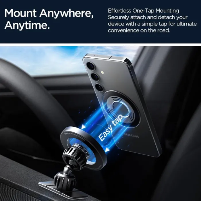 Spigen Uchwyty Samochodowe|Uchwyty Z Ładowaniem Indukcyjnym-UCHWYT MFT13 MAGNETIC MAGSAFE DASHBOARD & VENT CAR MOUNT SREBRNY