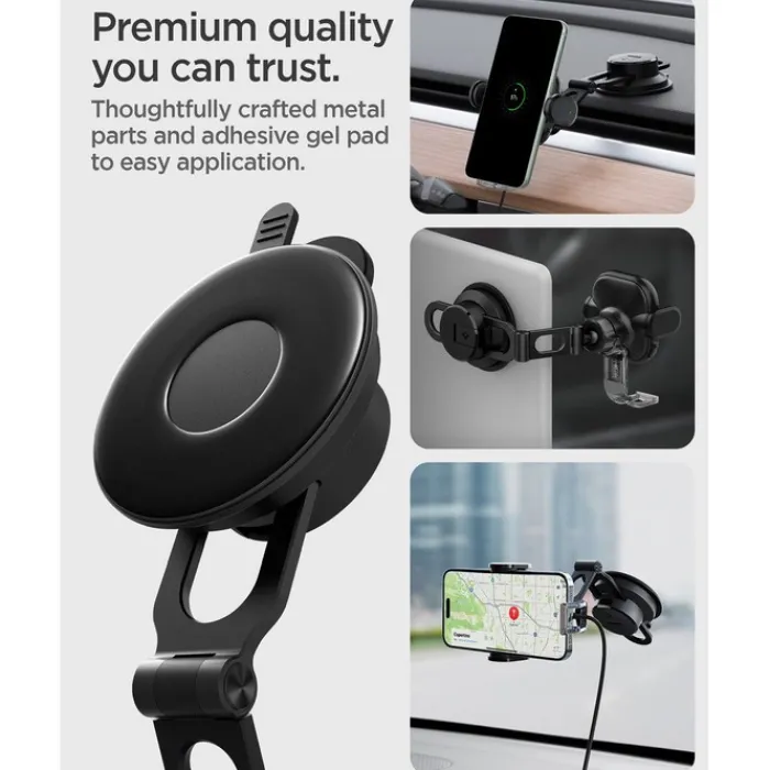 Spigen Uchwyty Samochodowe|Uchwyty Z Ładowaniem Indukcyjnym-Uchwyt Uts35w Onetap Universal Windshield & Dashboard Car Mount Wireless Charger Black