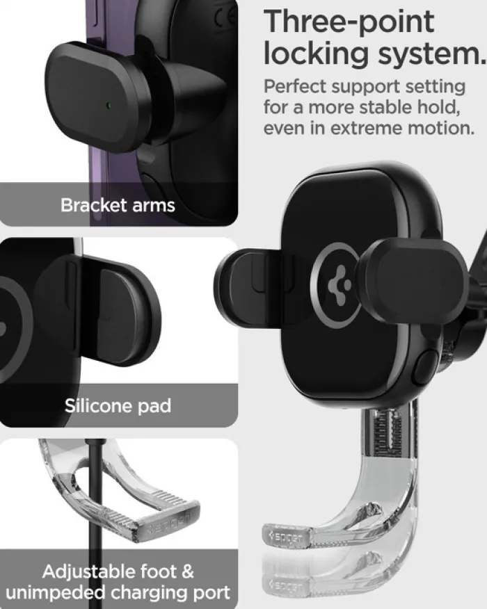 Spigen Uchwyty Samochodowe|Uchwyty Z Ładowaniem Indukcyjnym-Uchwyt Uts35w Onetap Universal Windshield & Dashboard Car Mount Wireless Charger Black