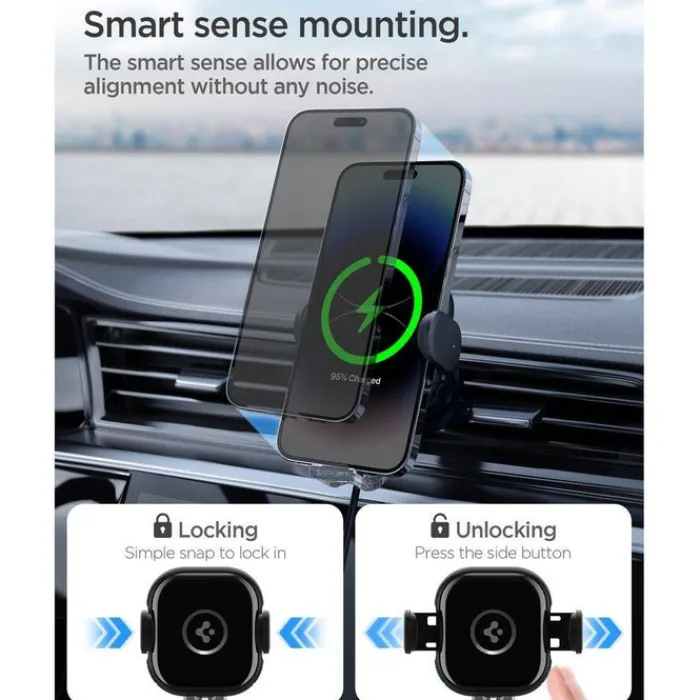 Spigen Uchwyty Samochodowe|Uchwyty Z Ładowaniem Indukcyjnym-Uchwyt Uts12w Onetap Universal Vent Car Mount Wireless Charger Black