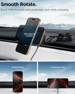 Spigen Uchwyty Magnetyczne|Ładowarki-UCHWYT Z ŁADOWARKĄ ONETAPPRO 4 MAGSAFE 15W NA DESKĘ ROZDZIELCZĄ I SZYBĘ