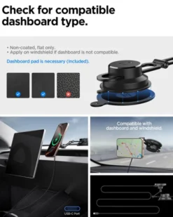 Spigen Uchwyty Magnetyczne|Ładowarki-UCHWYT Z ŁADOWARKĄ ONETAPPRO 4 MAGSAFE 15W NA DESKĘ ROZDZIELCZĄ I SZYBĘ